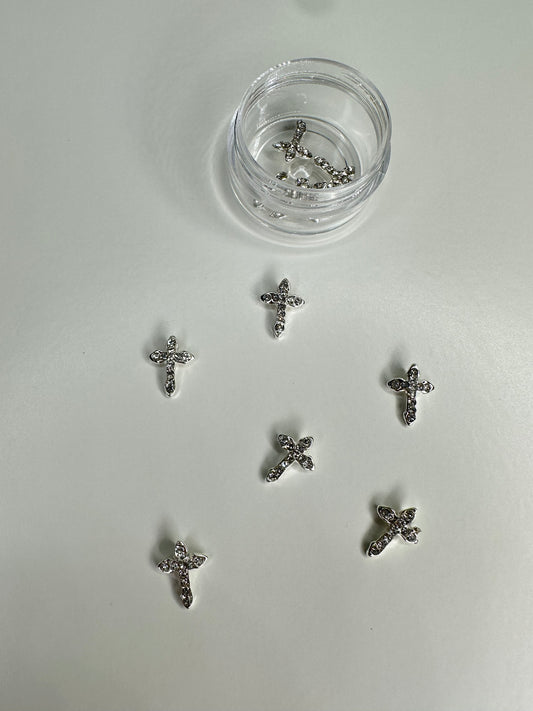 Diamond Silver Crosses Metal Charms (10pcs)